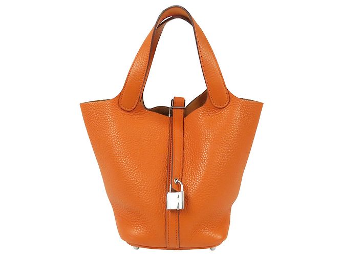Hermès Orange Clemence Picotin Lock 18 Laranja