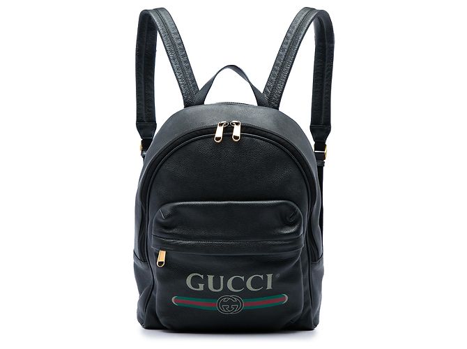 Mochila Gucci em couro preto com logótipo