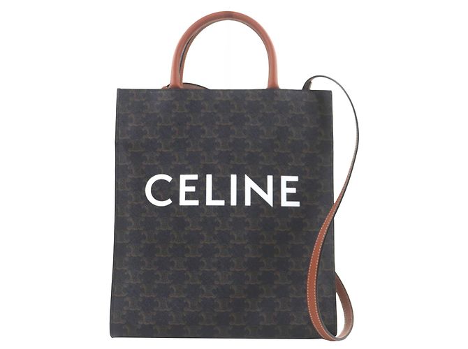 Céline Celine Cabas Vertical Small Triomphe de lona revestida marrón Castaño Marrón oscuro