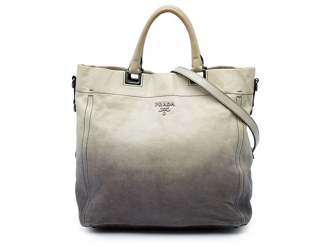 Saco Tote Prada em couro de bezerro Ombre Glace Bege