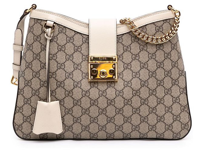 Padlock Bolsa de Ombro Gucci Beige Medium GG Supreme com Cadeado Bege
