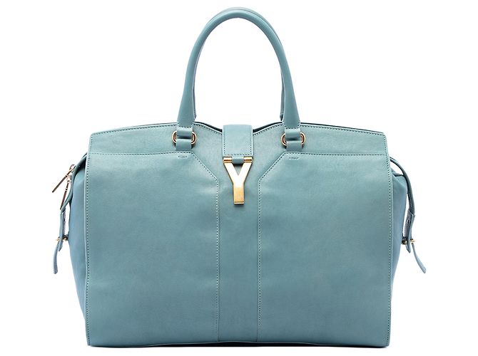 Saint Laurent Cabas Chyc Satchel in pelle blu Large Blu chiaro