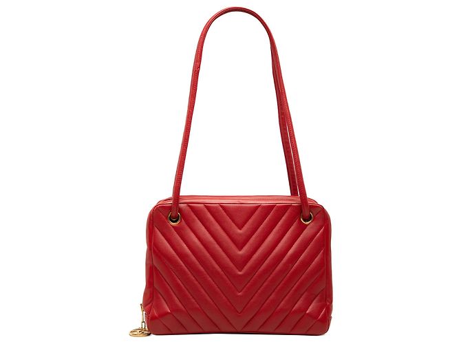 Borsa a tracolla Chanel Red CC Chevron in pelle d'agnello Rosso