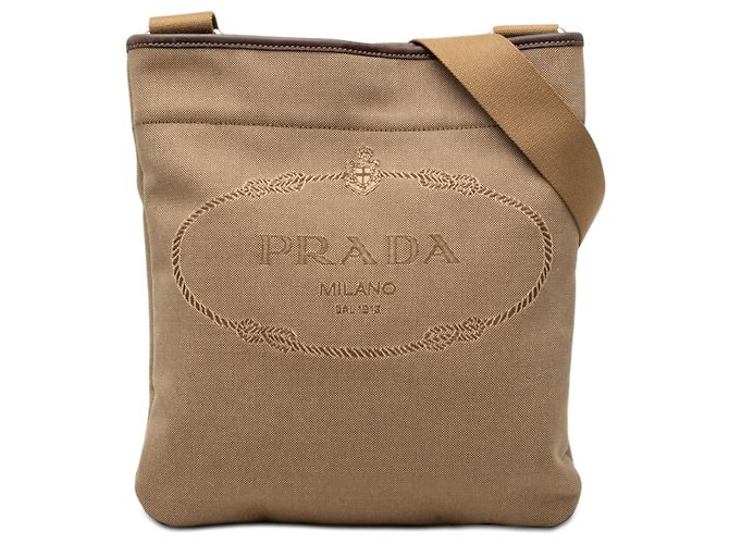 Prada Borsa a tracolla in tela Canapa beige con logo