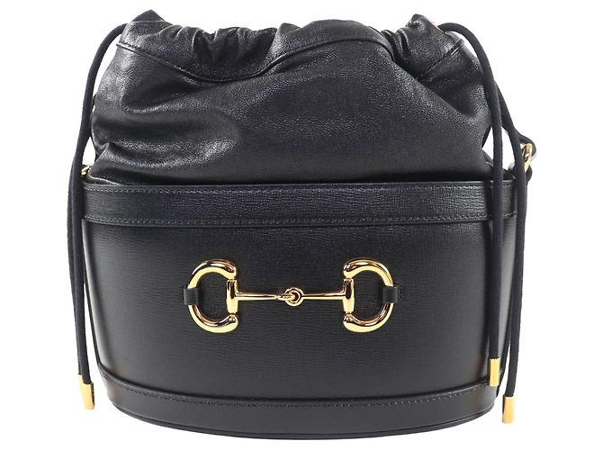 Borsa a secchiello Gucci Horsebit 1955 in pelle di vitello nera Nero
