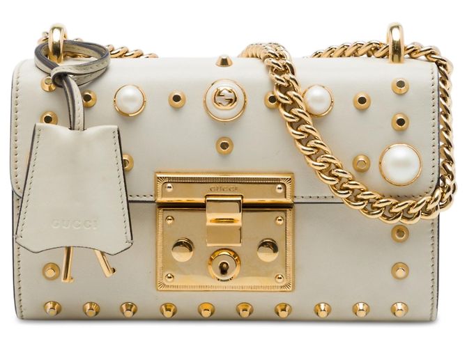 Padlock Bolso bandolera Gucci de piel blanca Small con perlas y cierre de candado Blanco Blanco roto