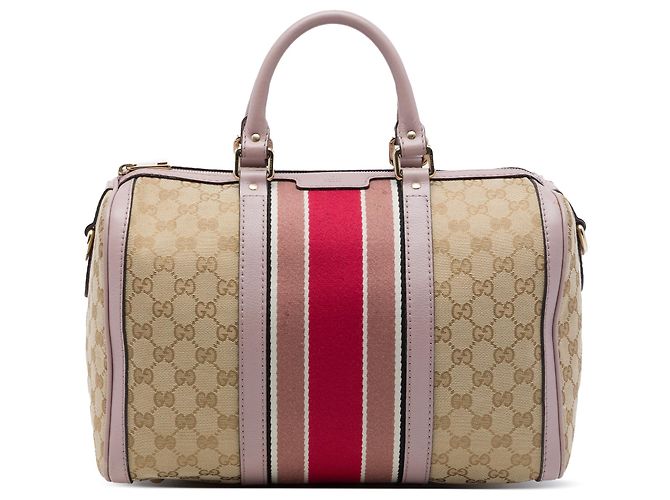 Bolsa Boston Gucci Beige Medium GG Canvas Web Joy Bege