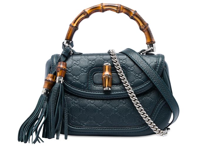 Borsa Gucci Blue Medium Guccissima New Bamboo Top Handle Blu navy