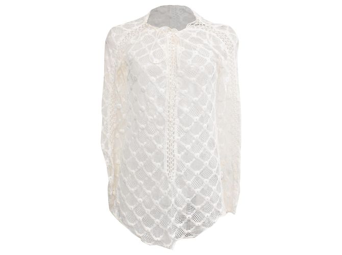 Top de manga comprida em renda bordada Isabel Marant em algodão branco Cru