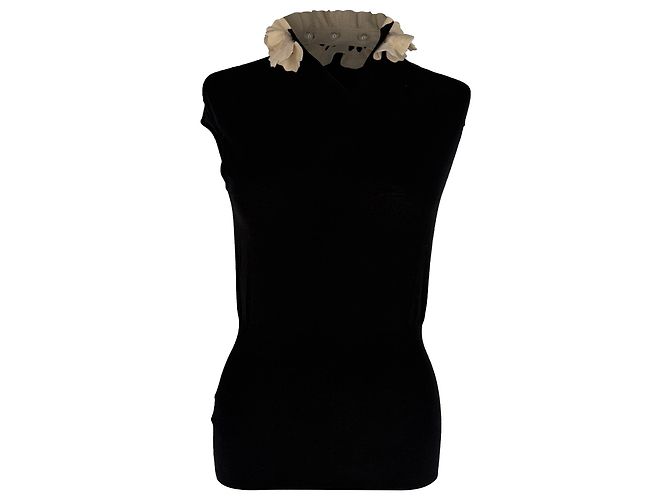 Top sem mangas em lã preta com gola rufada Alexander Mcqueen Preto