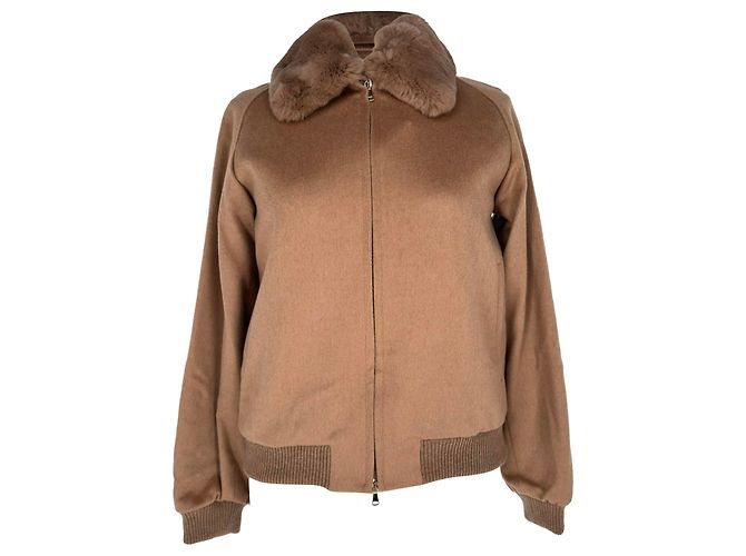 Jaqueta Bomber Max Mara com acabamento em pele em pelo de camelo castanho Marrom