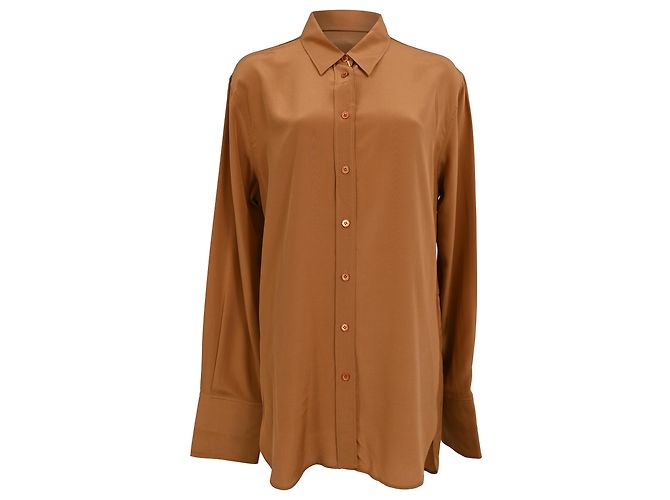 Camicia a maniche lunghe Joseph con bottoni in seta marrone