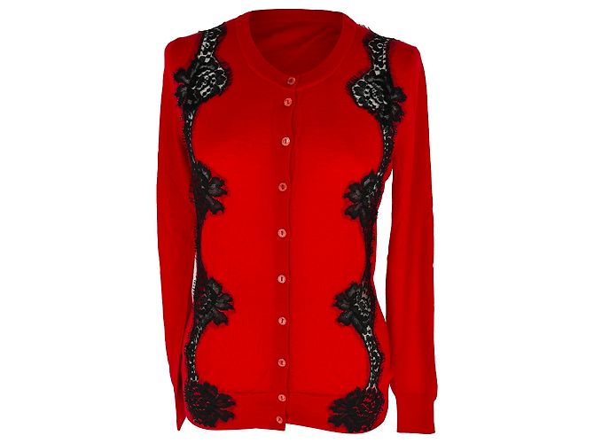 Dolce & Gabbana Cardigan aus rotem Kaschmir mit Spitzenakzenten