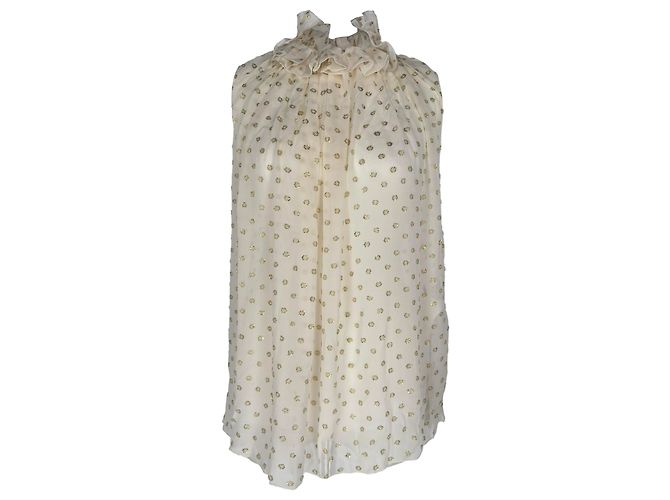 Stella Mc Cartney Blusa senza maniche a pois e volant Stella Mccartney in seta bianca Bianco Crudo