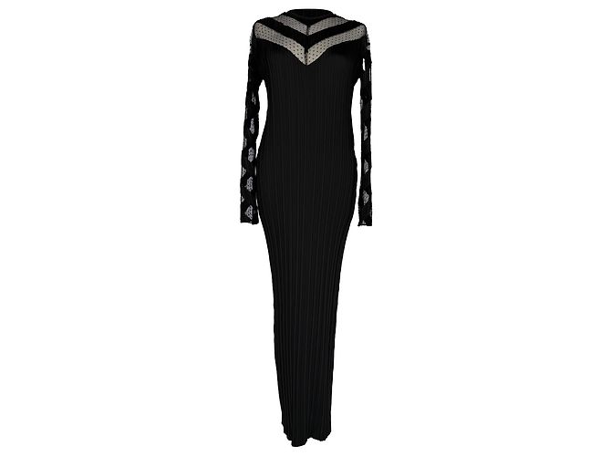 Alexander Wang Plissiertes Maxikleid mit langen Ärmeln aus schwarzem Polyester