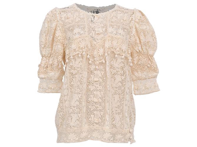 Blusa de renda bordada Isabel Marant em algodão marfim Branco Cru