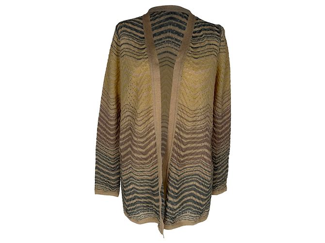 M Missoni Strickjacke mit Chevron-Muster, offene Front, in braunem Polyamid Rot