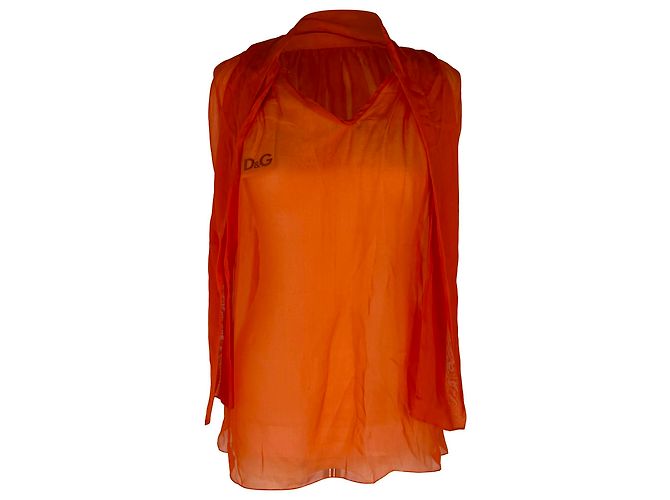 Dolce & Gabbana Blusa D&G com decote em V em chiffon laranja
