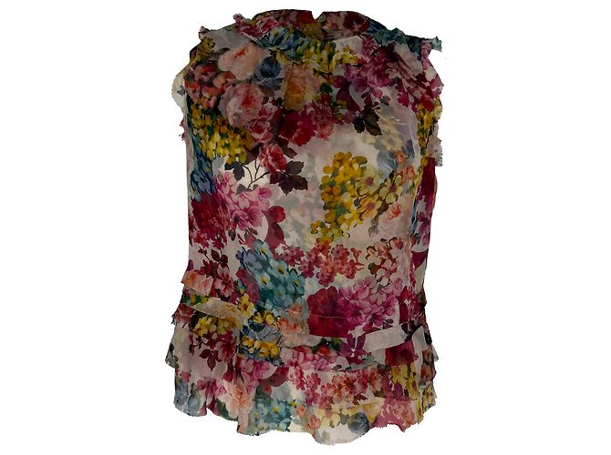 Dolce & Gabbana Blusa in seta multicolore con volant e stampa floreale Dolce Gabbana