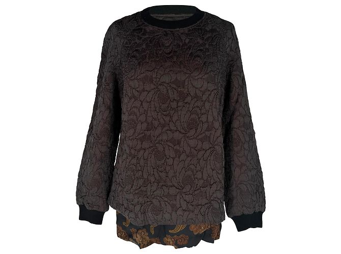 Dries Van Noten Jacquard-Pullover aus brauner Seide