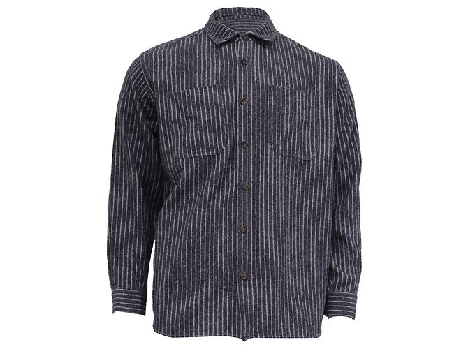 Isabel Marant Striped Button-Down Shirt in Navy Blue Cotton