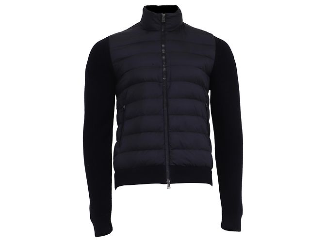 Moncler Strickpullover mit Stepp-Einsätzen aus Polyamid in Navy Blue Blau Marineblau