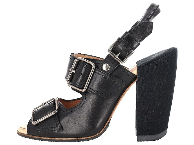 Saltos bloco com tira e fivela Dries Van Noten em couro preto