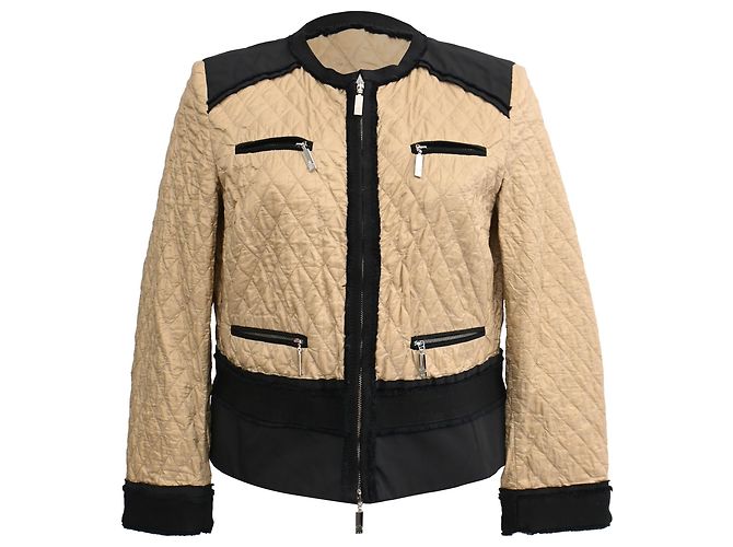 Moncler Quilted Zip-Up Jacket with Multiple Pockets in Beige Polyamide Black