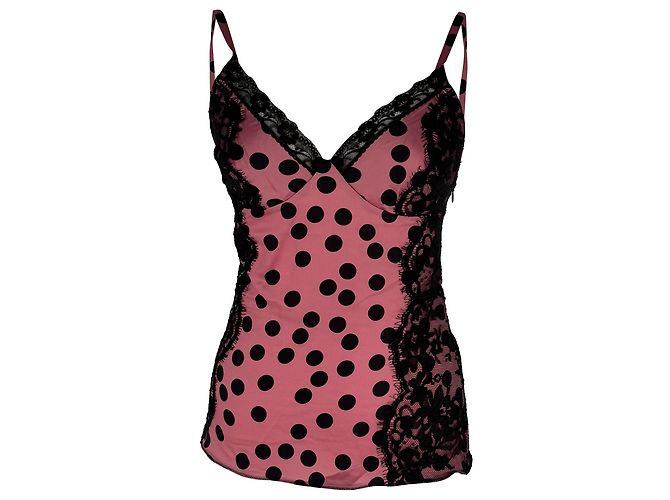Dolce & Gabbana Blusa D&G de bolinhas com acabamento em renda em seda rosa Marrom