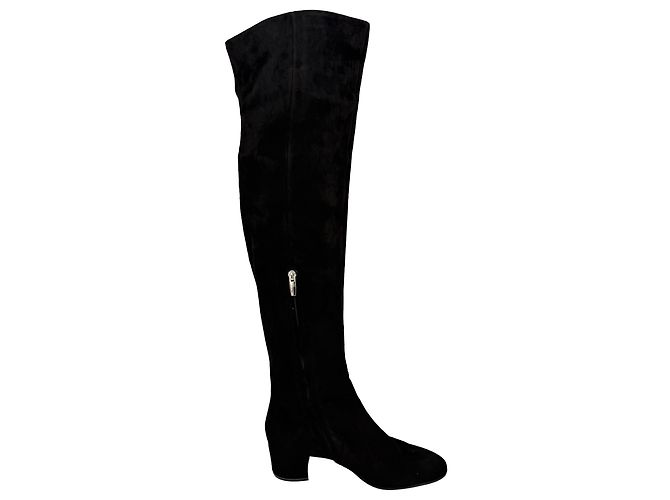 Botas cano alto de bico amendoado Gianvito Rossi em camurça preta Preto