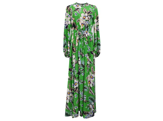 Abito maxi floreale Diane Von Furstenberg in seta multicolore Verde