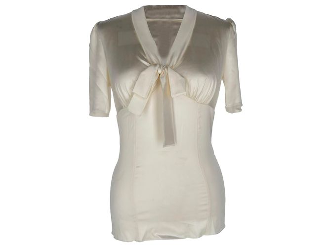 Blusa a maniche corte con fiocco Dolce & Gabbana in seta bianca Bianco