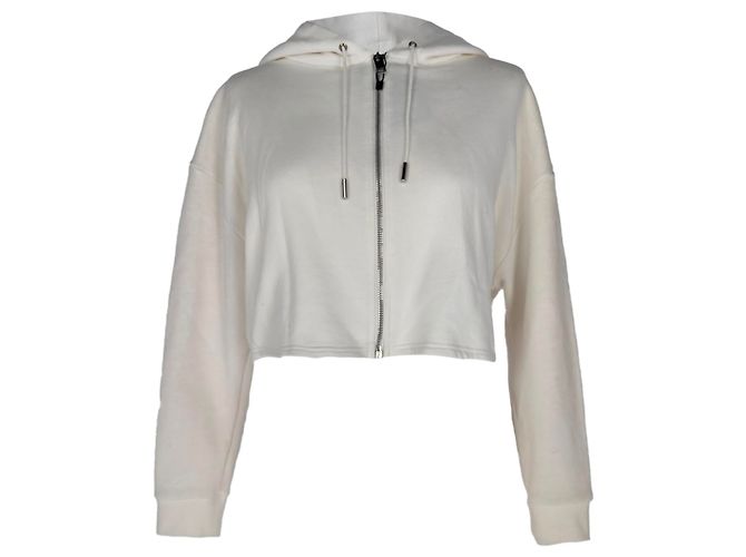Felpa corta con zip Saint Laurent in cotone bianco Crudo