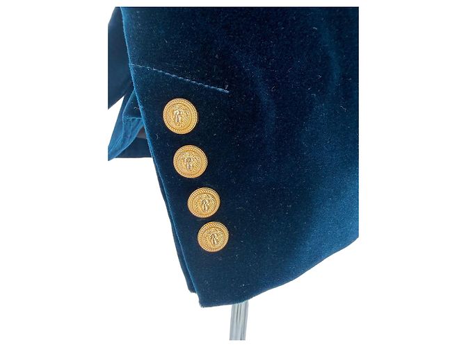 Balmain Gürtler-Blazer aus dunkelblauem Samt Marineblau