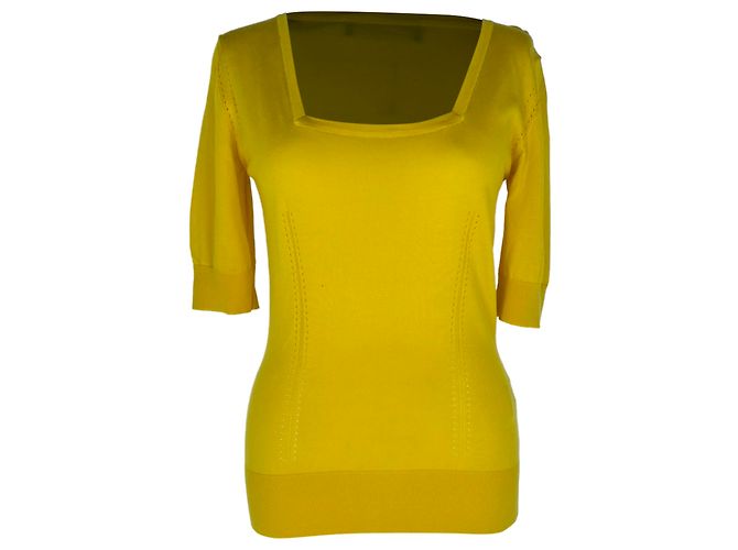 Dolce & Gabbana Stricktop mit eckigem Ausschnitt aus gelener Seide Gelb