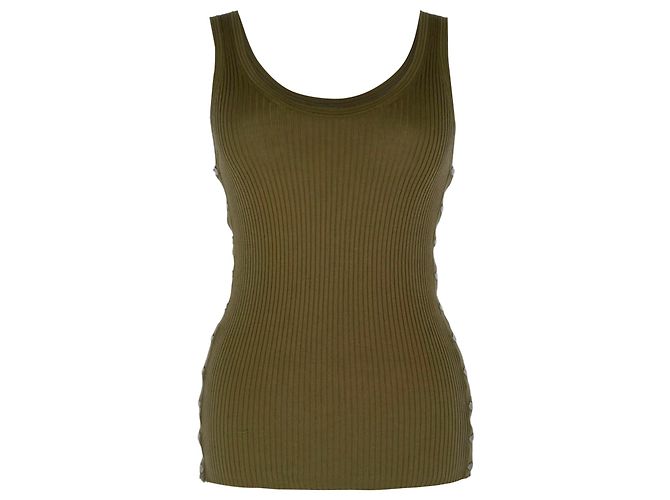 Regata de malha canelada Alexander Wang em algodão Olive Verde Verde oliva