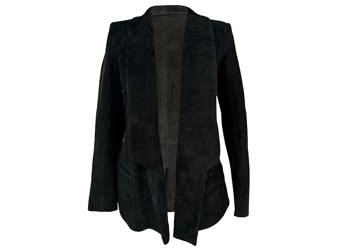 Balmain Open Front Blazer in Black Suede