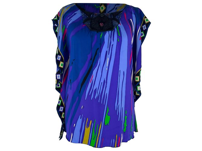 Emilio Pucci Embellished Tunic Blouse in Multicolor Silk Multiple colors