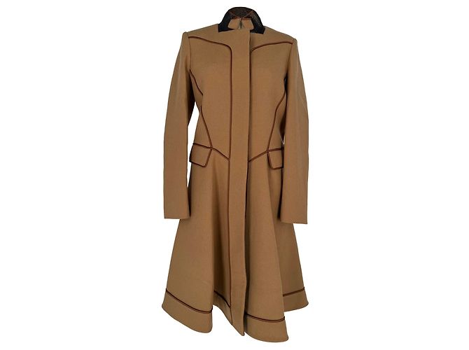 Etro Piping Accent Flared Coat in Brown Wool