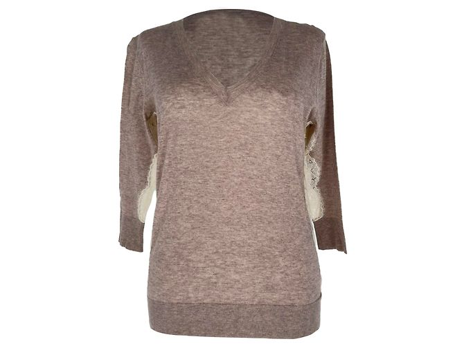 Dolce & Gabbana Pullover aus beiger Baumwolle mit Spitzenbesatz