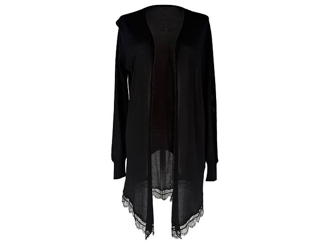 Offener Cardigan aus schwarzer Seide mit Spitzenbesatz Emilio Pucci