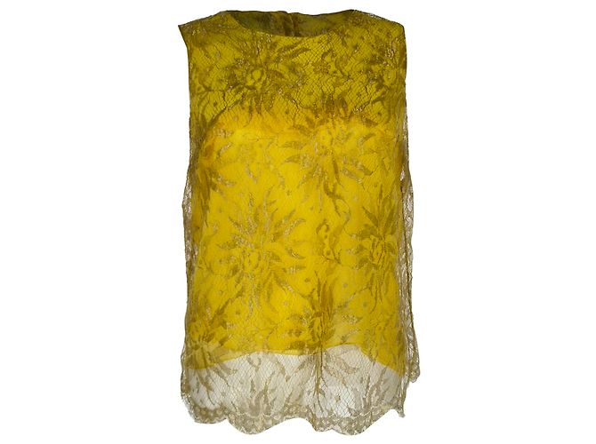 Top sem mangas de renda Dolce & Gabbana em Lurex amarelo