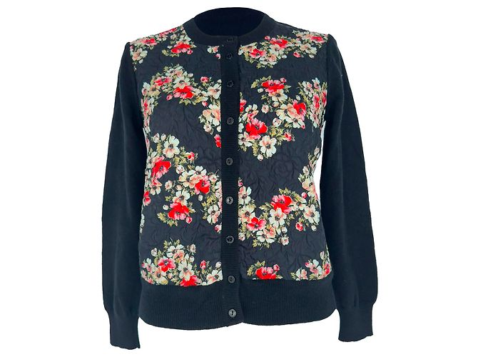 Dolce & Gabbana Cardigan mit Blumenprint aus dunkelblauem Kaschmir Marineblau