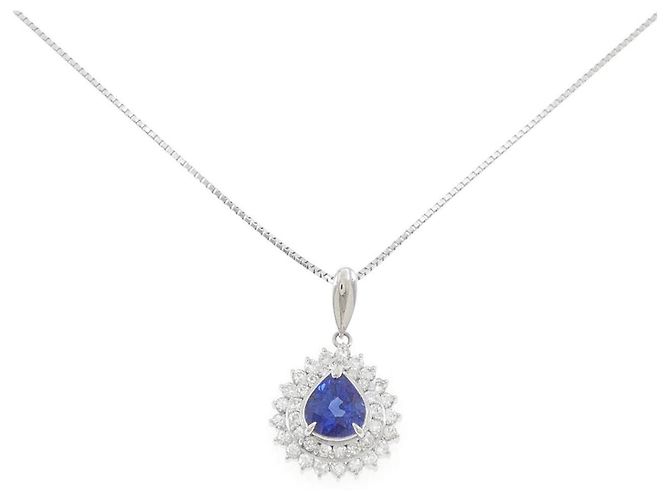 Autre Marque Pt900 Pt850 Saphir Diamant Halskette Silber
