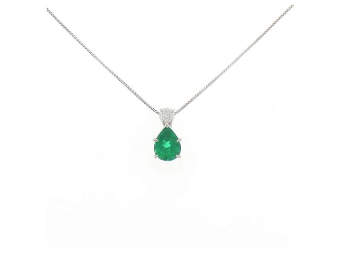 Autre Marque Collana in Smeraldo e Diamanti Pt900 Pt850 Verde
