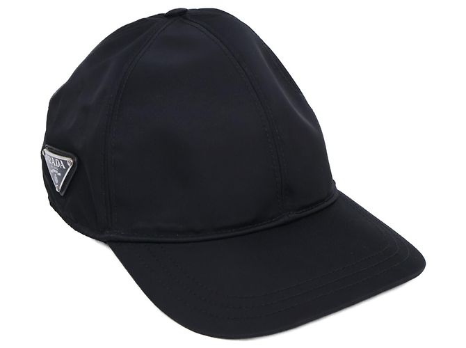 Prada Men's Re-Nylon Triangle Logo Baseball Cap Black