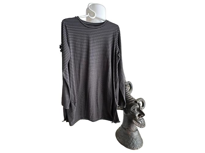 Munthe Plus Simonsen T-shirt PLU a righe grigie a maniche lunghe Grigio Grigio antracite