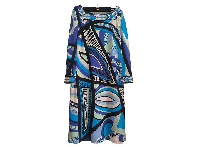 Abito Emilio Pucci Stampa Geometrica Blu e Bianca Nero Bianco Verde Grigio Blu chiaro