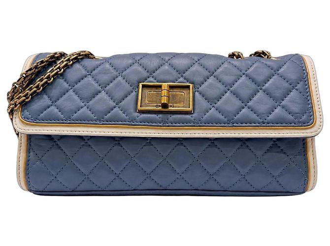 Chanel 2.55 Borsa a Patta in Pelle Blu Bianco