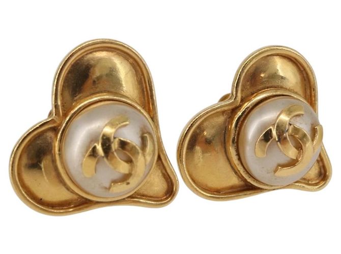 Orecchini CHANEL Metallo Tono Oro CC Auth 198811V